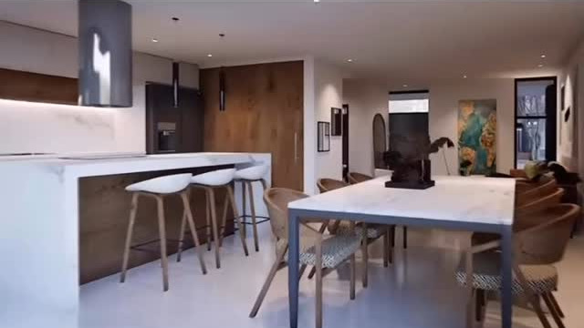 Visualization of a modern kitchen and dining area